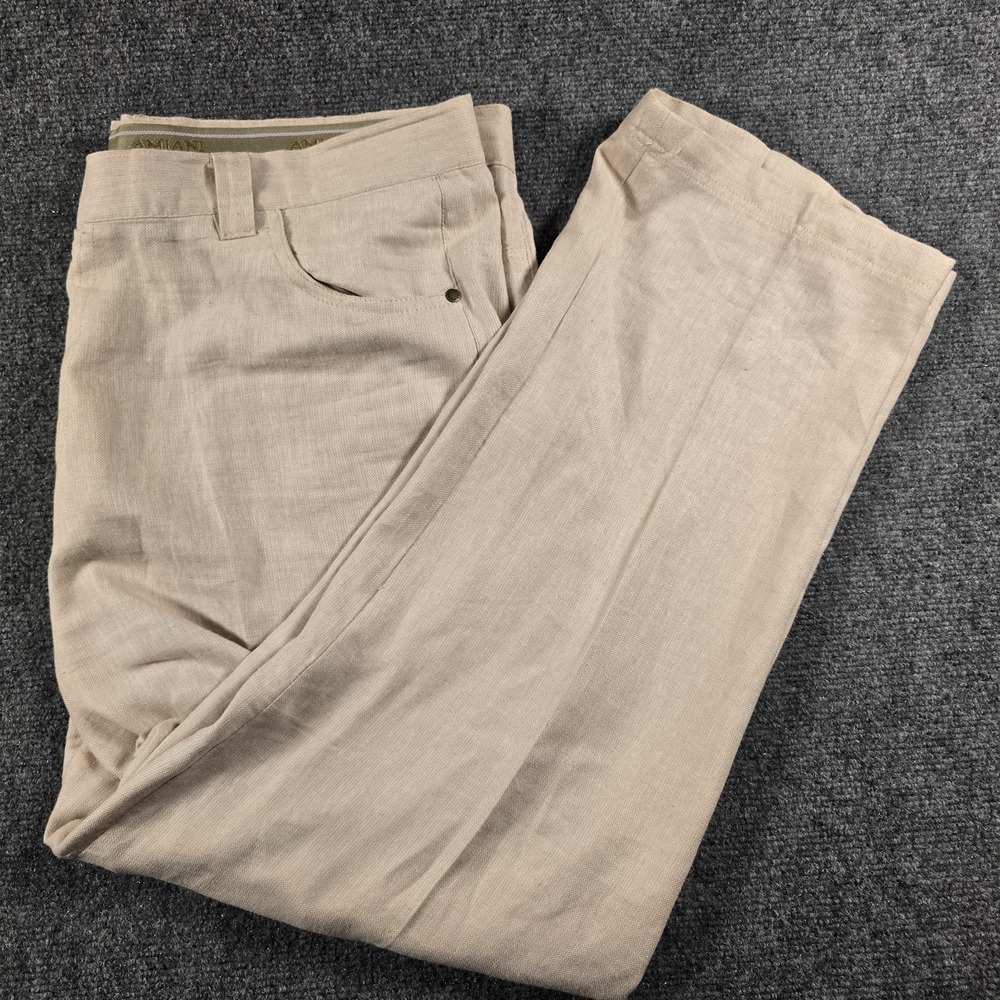 AMIANI Mens Linen Blend Pants Size 38 Beige Flat Front Casual Lightweight